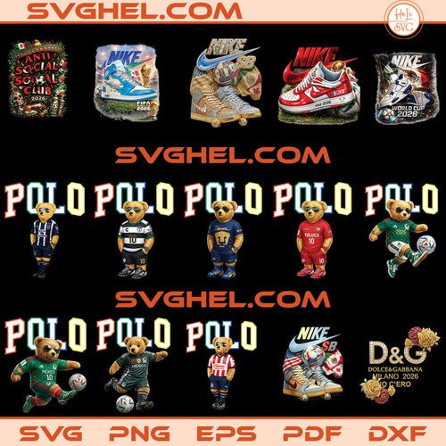 World Cup 2026 PNG Bundle featuring soccer-themed bear designs and Nike sneakers in vibrant colors.
