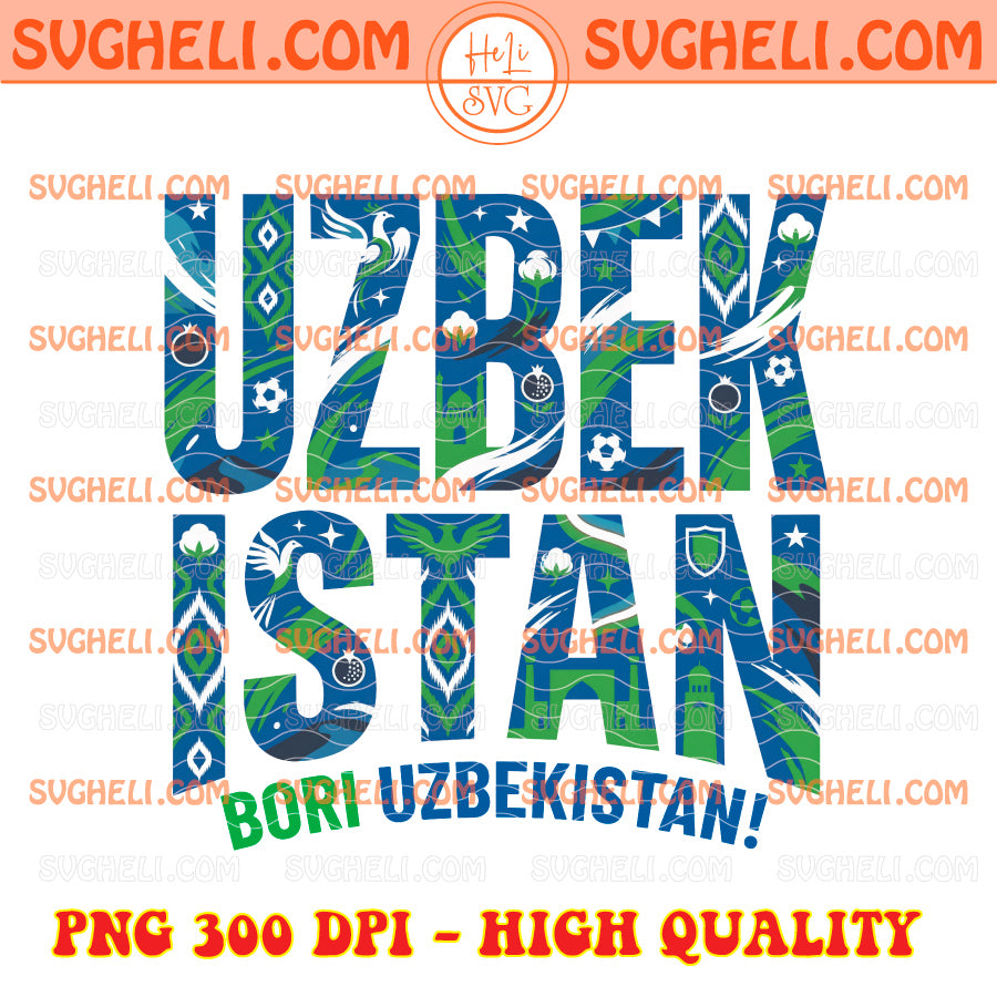 World Cup 2026 Soccer Teams Png Bundle featuring vibrant 'UZBEKISTAN' design, PNG 300 DPI high quality with transparent background.