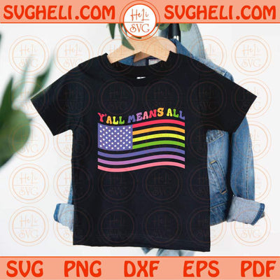 Y'all Means All Svg Retro American Flag 4th Of July LGBT Svg Png Dxf Eps Files