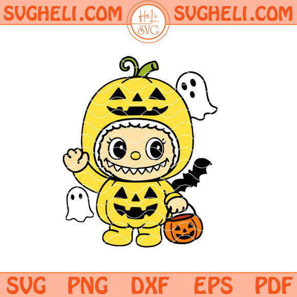 Yellow Labubu Doll Pumpkin Svg Cute Labubu Halloween Svg Png Dxf Eps Pdf Files