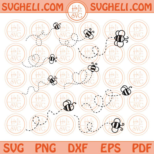 Bundle Bee Path Svg Honey Bee Bumble Bee Heart Dotted Lines Svg Png Dxf Eps Files