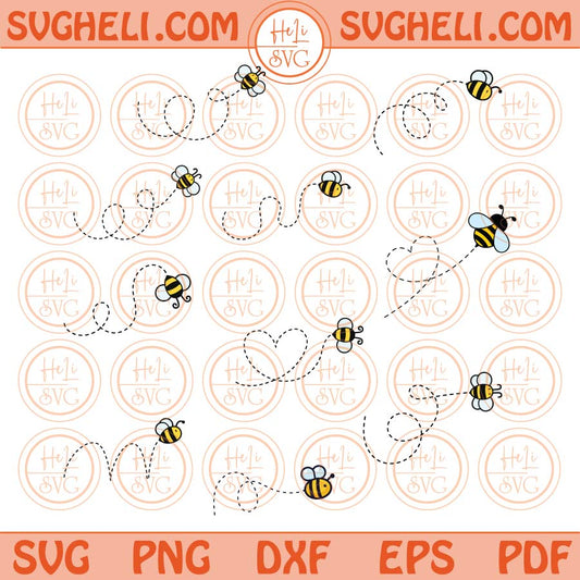 Bundle Bee Svg Bumble Bee Svg Honey Bee Heart Dotted Lines Svg Png Dxf Eps Files