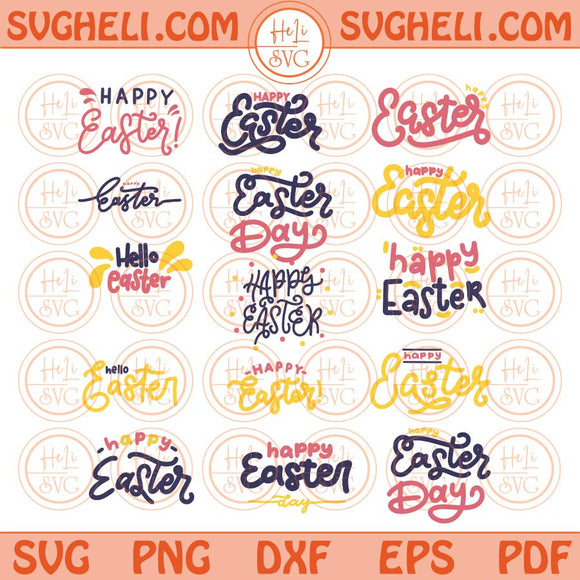 Bundle Happy Easter Svg Groovy Happy Easter Hand Lettered Svg Png Dxf Eps Files