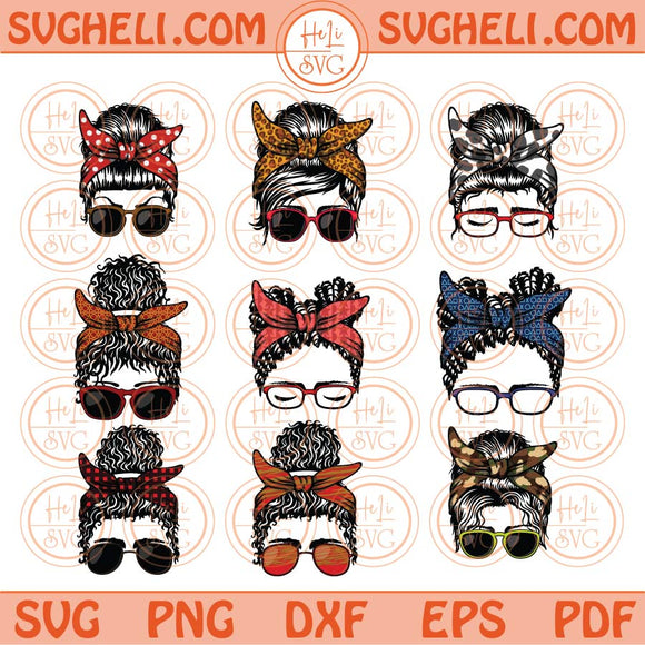 Bundle Mom Bandana Glasses Svg Bow Bandana Messy Bun Sunglasses Png Eps Files