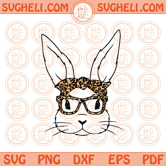 Cute Bunny Leopard Bandana Glasses Svg Leopard Easter Bunny Svg Png Dxf Pdf Eps Files