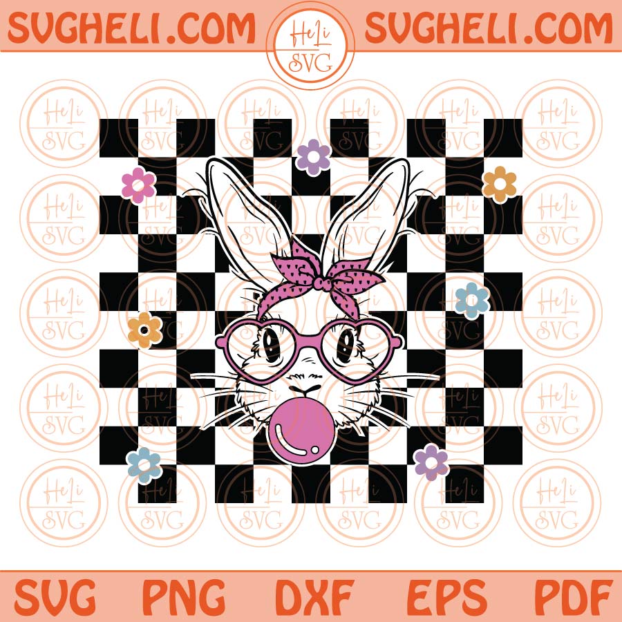 Cute Bunny With Bandana Glasses Bubblegum Svg Rabbit Bandana Svg Png Dxf Eps Files