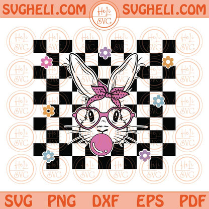 Cute Bunny With Bandana Glasses Bubblegum Svg Rabbit Bandana Svg Png Dxf Eps Files