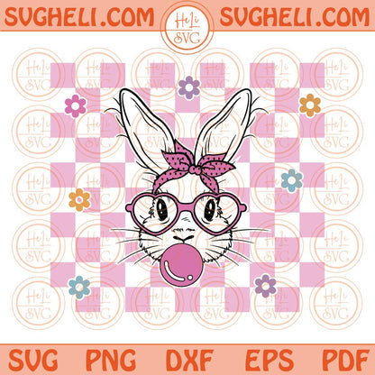 Cute Bunny With Bandana Glasses Bubblegum Svg Rabbit Bandana Svg Png Dxf Eps Files