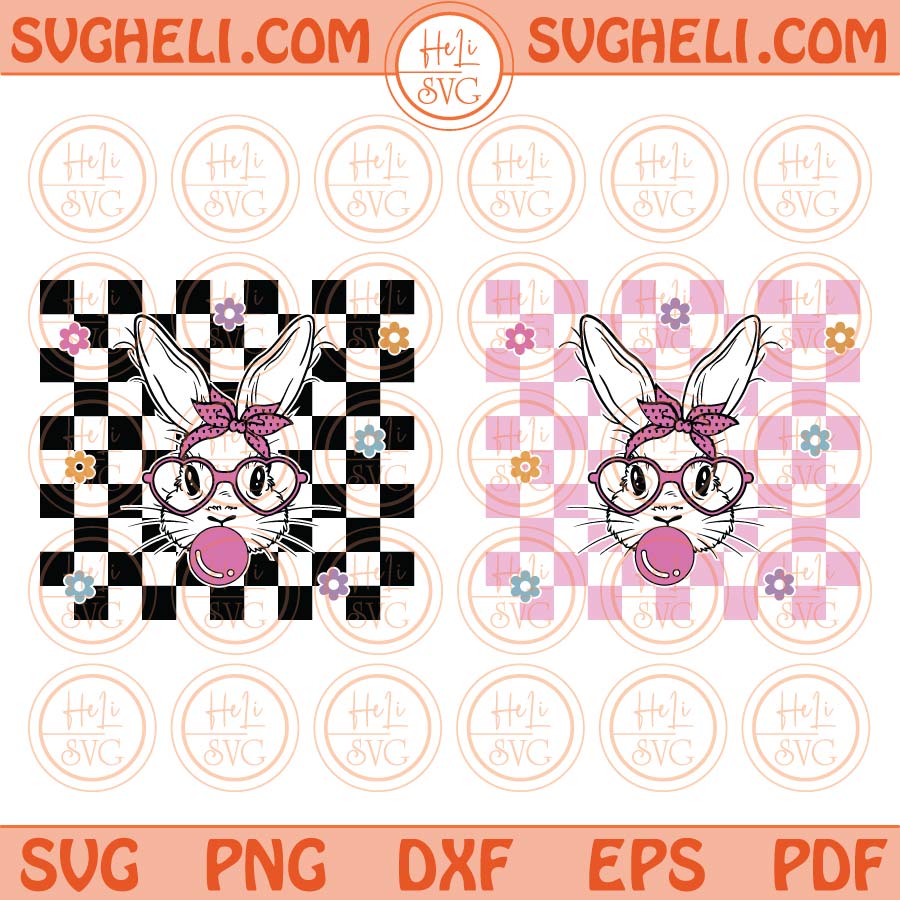 Cute Bunny With Bandana Glasses Bubblegum Svg Rabbit Bandana Svg Png Dxf Eps Files