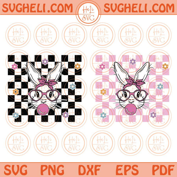 Cute Bunny With Bandana Glasses Bubblegum Svg Rabbit Bandana Svg Png Dxf Eps Files