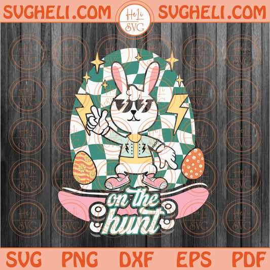 Easter Bunny On The Hunt Svg Groovy Easter Rabbit Skateboard Svg Png Dxf Eps Files