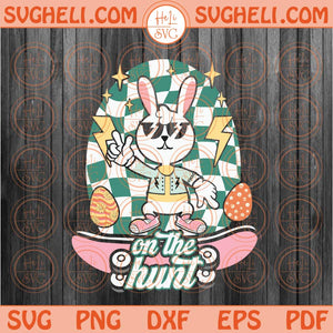 Easter Bunny On The Hunt Svg Groovy Easter Rabbit Skateboard Svg Png Dxf Eps Files