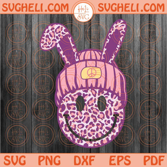 Easter Bunny Smiley Face Svg Leopard Bunny Smile Groovy Svg Png Dxf Eps Files