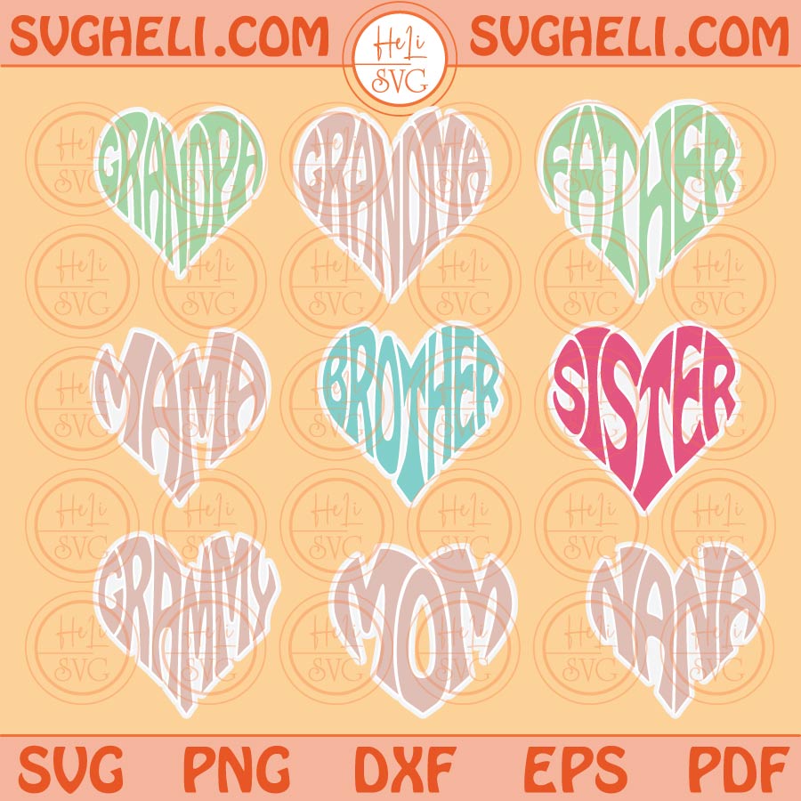 Family Heart Shaped Svg Mama Heart Family Matching Bundle Png Dxf Eps Files