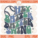 Hey Batter Batter Swing Svg Wavy Groovy Baseball Mom Svg Retro Png Dxf Eps Files