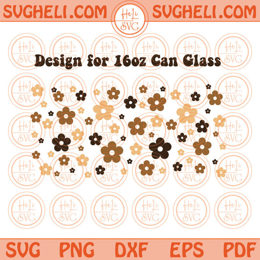 Retro Daisy Flower Svg beer can glass 16 oz Boho Daisy Flowers Png Sublimation Dxf Pdf Eps Files