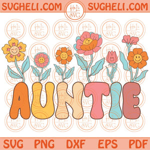 Retro Flower Smiley Auntie Svg Groovy Flower Happy Face Aunt Svg Png Dxf Eps Files