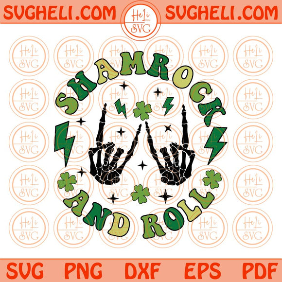 Shamrock And Roll Svg Skeleton Rock Hand St Patricks Day Rocker Svg Png Dxf Eps Files