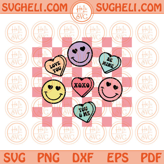 Smiley Candy Hearts Svg Be Mine Love You Groovy Valentines Svg Png Dxf Pdf Eps Files