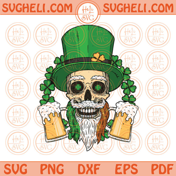 St Patricks Day Svg Skeleton Drinking Beer Shamrock Leprechaun Skull Png Sublimation Files